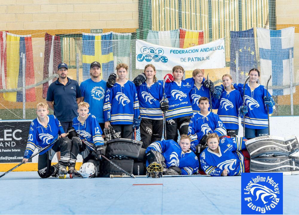 Joukkuekuva, jossa rullakiekkoilijoita. Fuengirola LIONS. Team Juvenil.